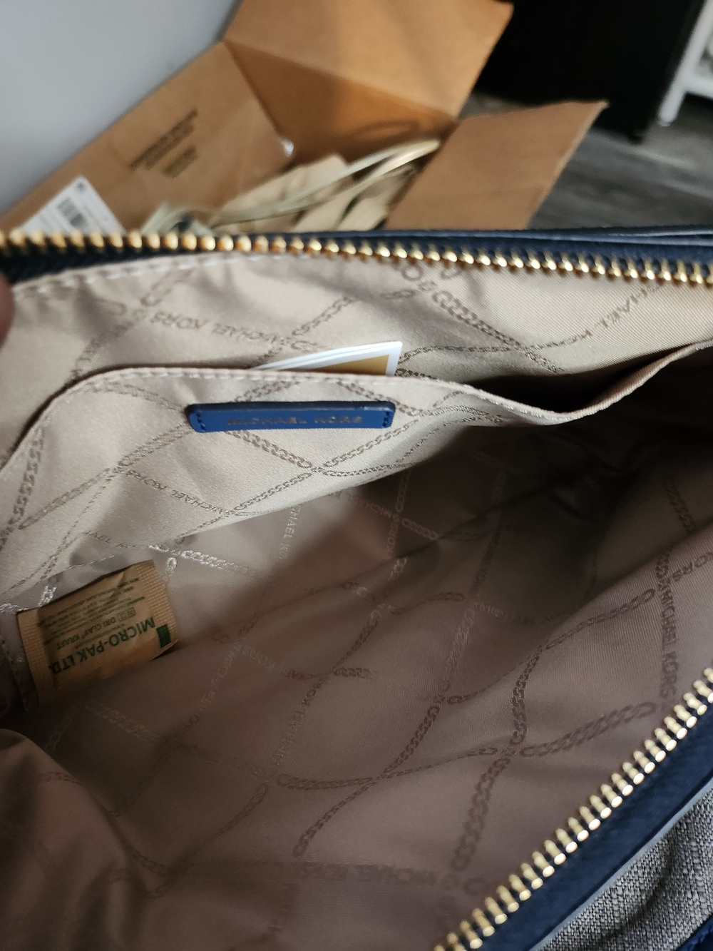 Michael Kors Two-Tone Blue MK Logo Convertible Crossbody - Picture 2 of 3